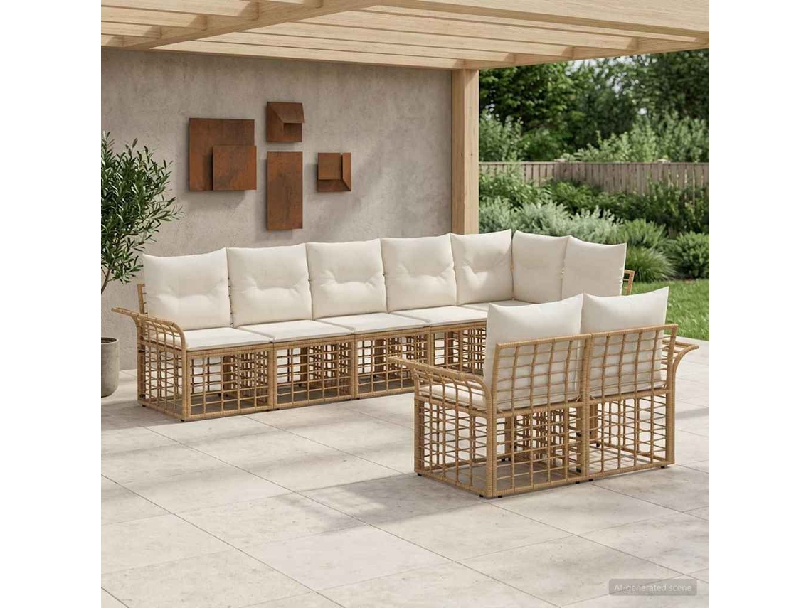 Vidaxl Conjunto De Sofás Para Exterior 8 Pcs Natural E Branco Creme