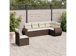 Vidaxl 6 Pcs Conjunto De Sofás Jardim C/ Almofadões Vime Pe Castanho