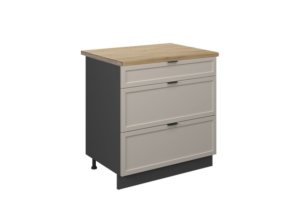 Meuble De Cozinha Fame Line, 80cm Com 3 Gavetas, Pt Carvalho, Cinza Bege, Antracite, Vicco