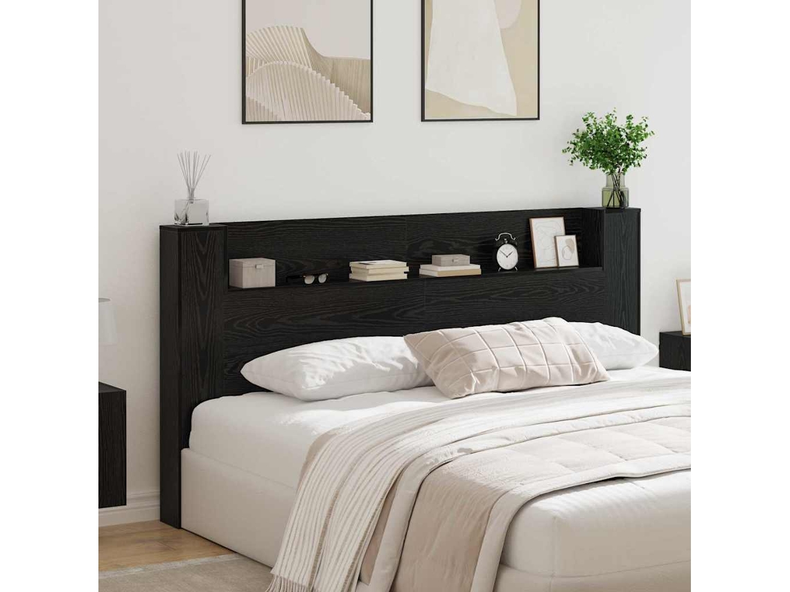 Vidaxl Cabeceira De Armazenamento Com Led Carvalho Preto