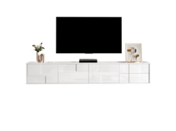 Móvel De Tv 170 Cm - Moderno, Suspenso Ou De Pé, Sem Puxadores, 3 Portas E 2 Gavetas - Branco Brilhante