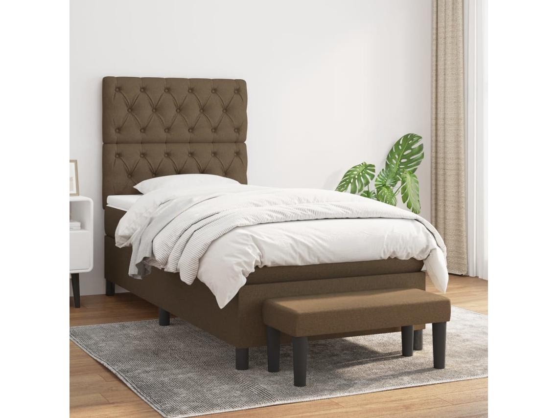 Vidaxl Cama Com Molas/colchão 80x200 Cm Tecido Castanho-escuro