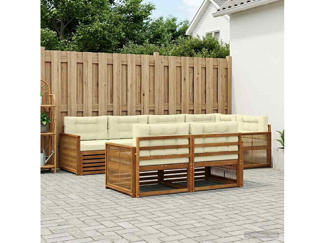 Vidaxl Conjunto De Sofás Para Exterior 7 Unid. Natural E Creme