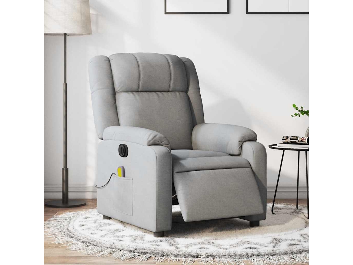 Vidaxl Poltrona De Massagens Reclinável Elétrica Tecido Cinzento-claro