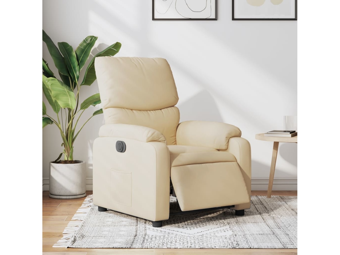 Vidaxl Poltrona Reclinável Elétrica Tecido Cor Creme