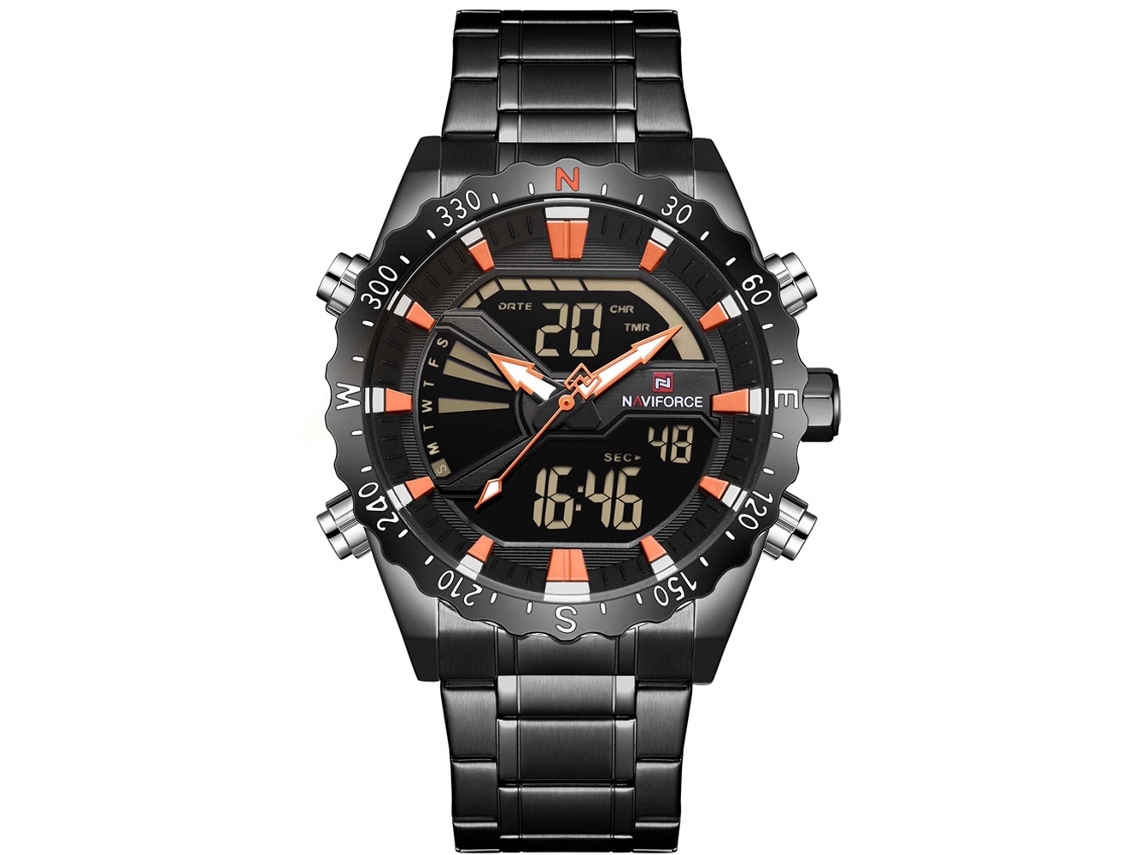 Relógio Eletrônico Masculino de Aço Resistente À Água 30m com Calendário e Pulseira Confortável