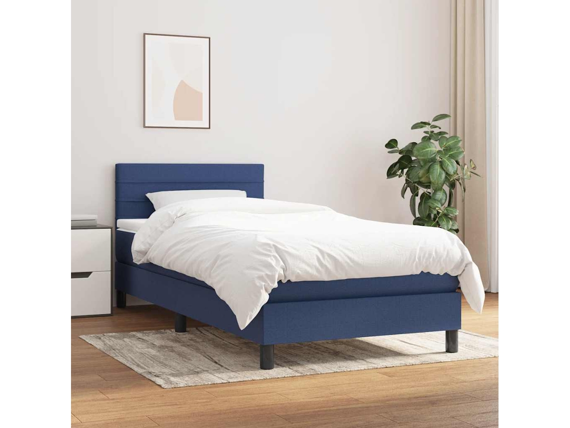 Vidaxl Cama Com Molas/colchão 90x190 Cm Tecido Azul