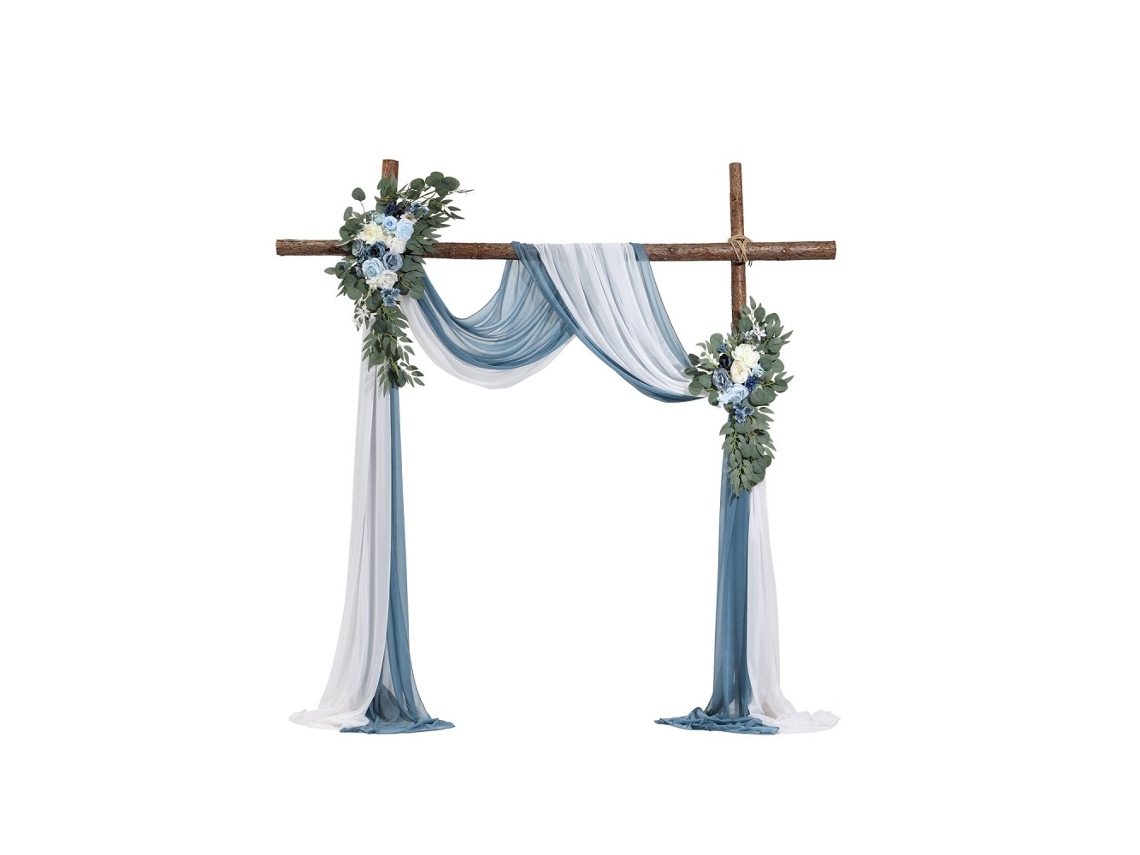 Conjunto De Arco De Casamento Com Cortinas Azuis, Flores Artificiais E Tule Tekmaquinas