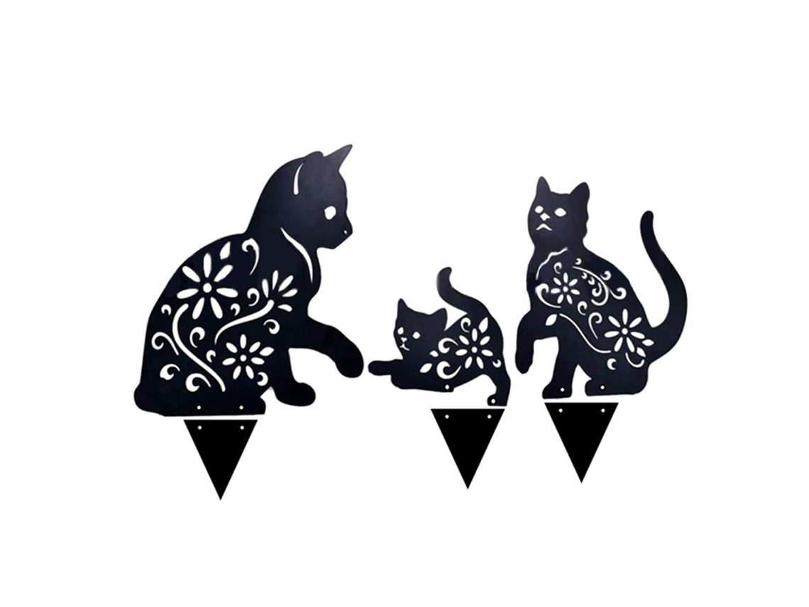 3pcs Estacas De Jardim De Gato Metal Silhueta Decorativa
