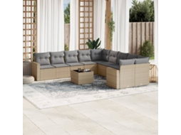 Vidaxl 11 Pcs Conjunto Sofás De Jardim C/ Almofadões Vime Pe Bege