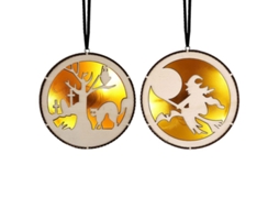 2 Pack Luminárias de Halloween em Madeira com Led Redonda Pendente Ghd