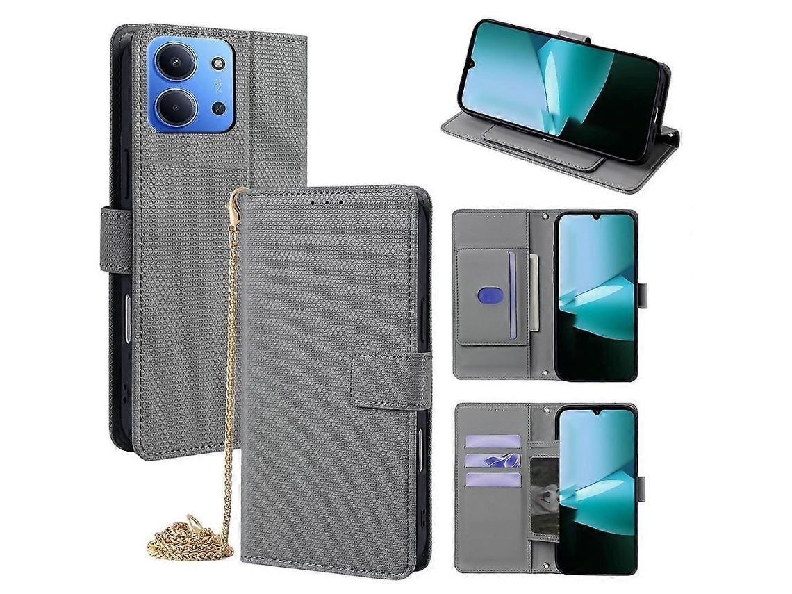 Capa De Celular Triangular Em Couro Com Alça Transversal Para Redmi 15c 5g / 4g Eu 173mm / Poco C85 5g