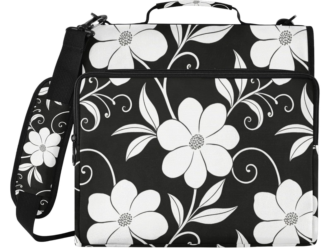 Pasta Vintage de 3 Argolas com Bolsos Extras e Alça Ombro Bolsa Armazenamento Portátil para Casa Viagens Ide