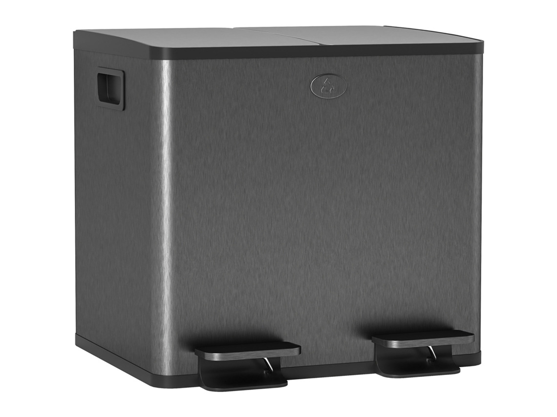 Lixeira dupla com pedal, fácil de limpar, aço inox, plástico, 2x15L, preta | S/MARCA
