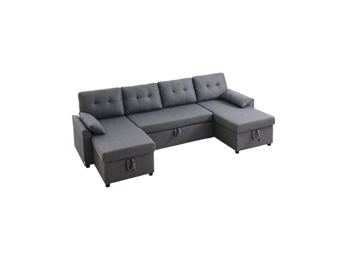 Sofá Cama Modular Cinzento Em U Com Arrumação Tekmaquinas