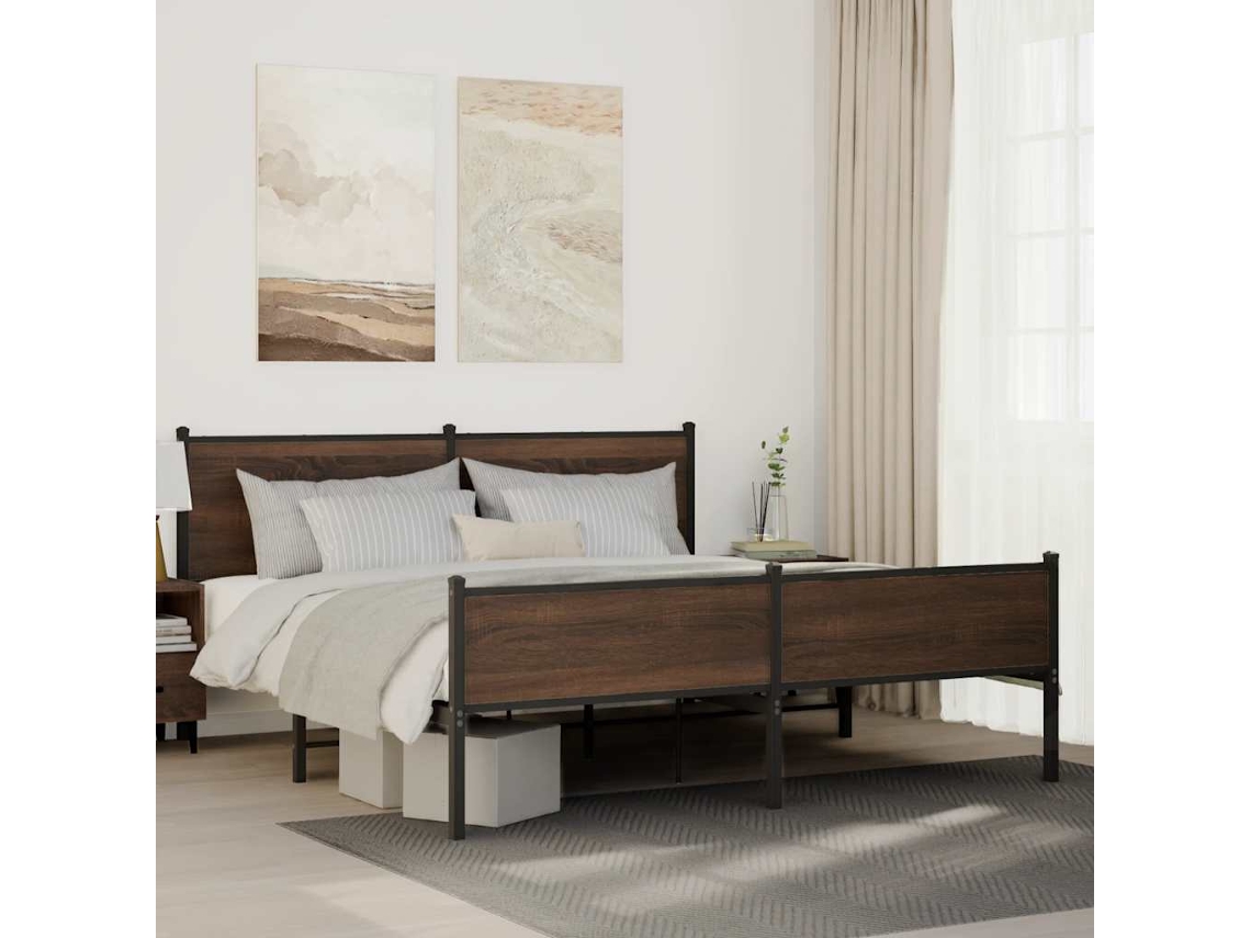 Vidaxl Estrutura Cama Sem Colchão 183x213 Cm Metal Carvalho Castanho