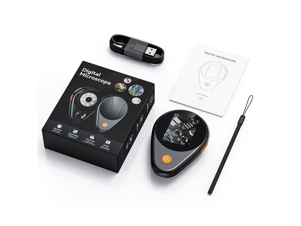Microscópio Eletrônico Portátil 500x Tela Ips 2 Polegadas 8 Luzes Led Kit Científico | S/MARCA