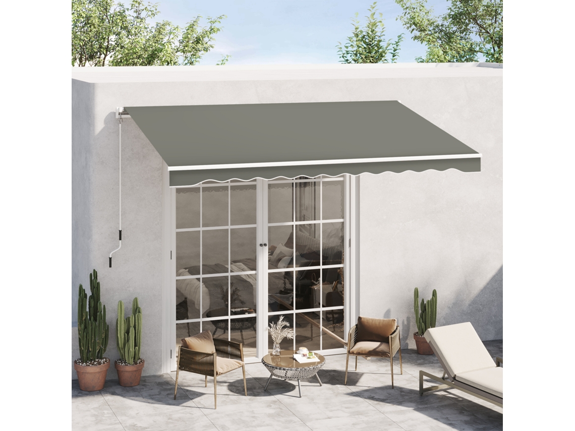 Toldo Retrátil Manual Cinza 350x250 Cm para Varanda com Manivela, Impermeável e UV