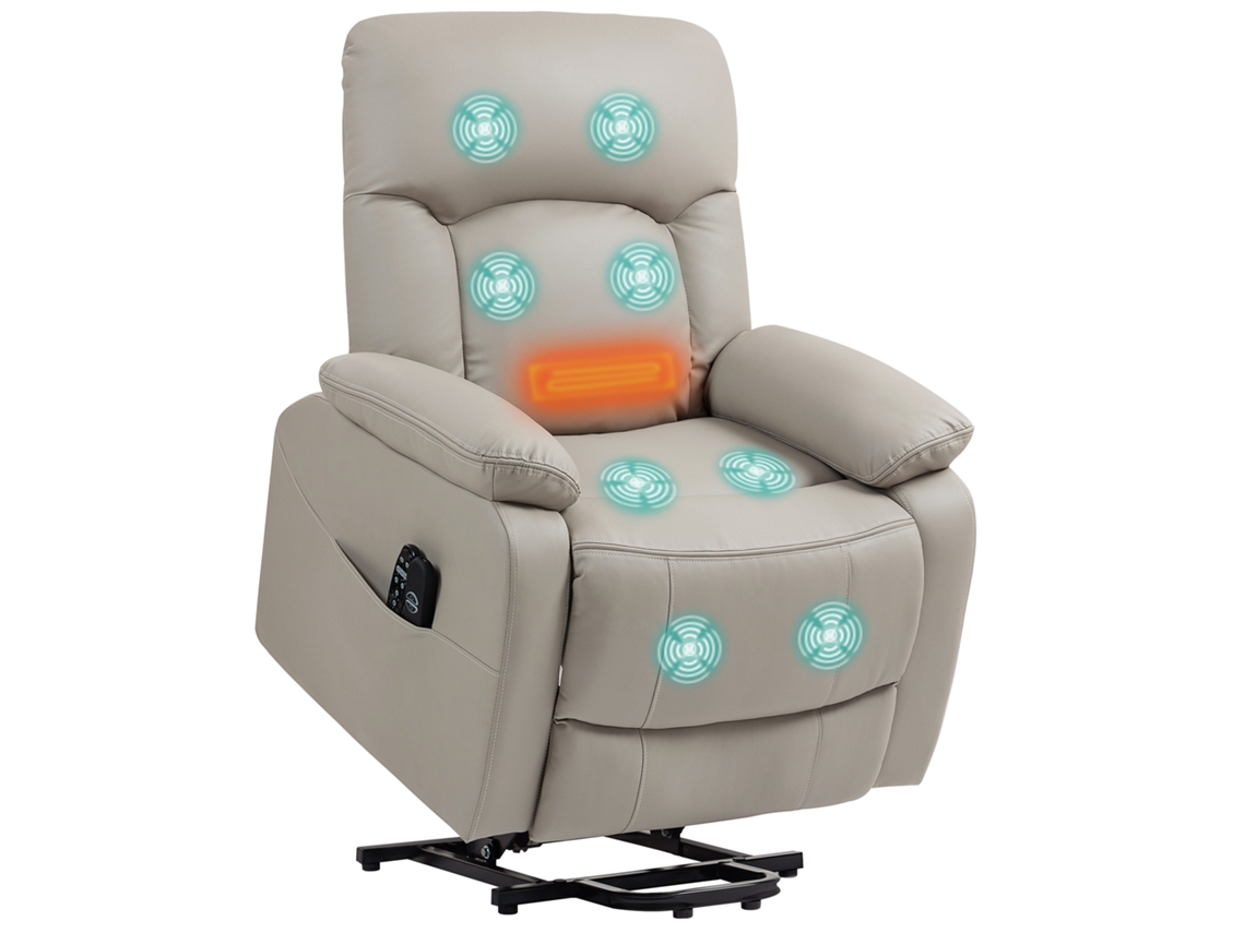 Cadeira elevatória elétrica, de relaxamento, com massagem e aquecimento, 89x94,5x103 cm, Cinza | S/MARCA