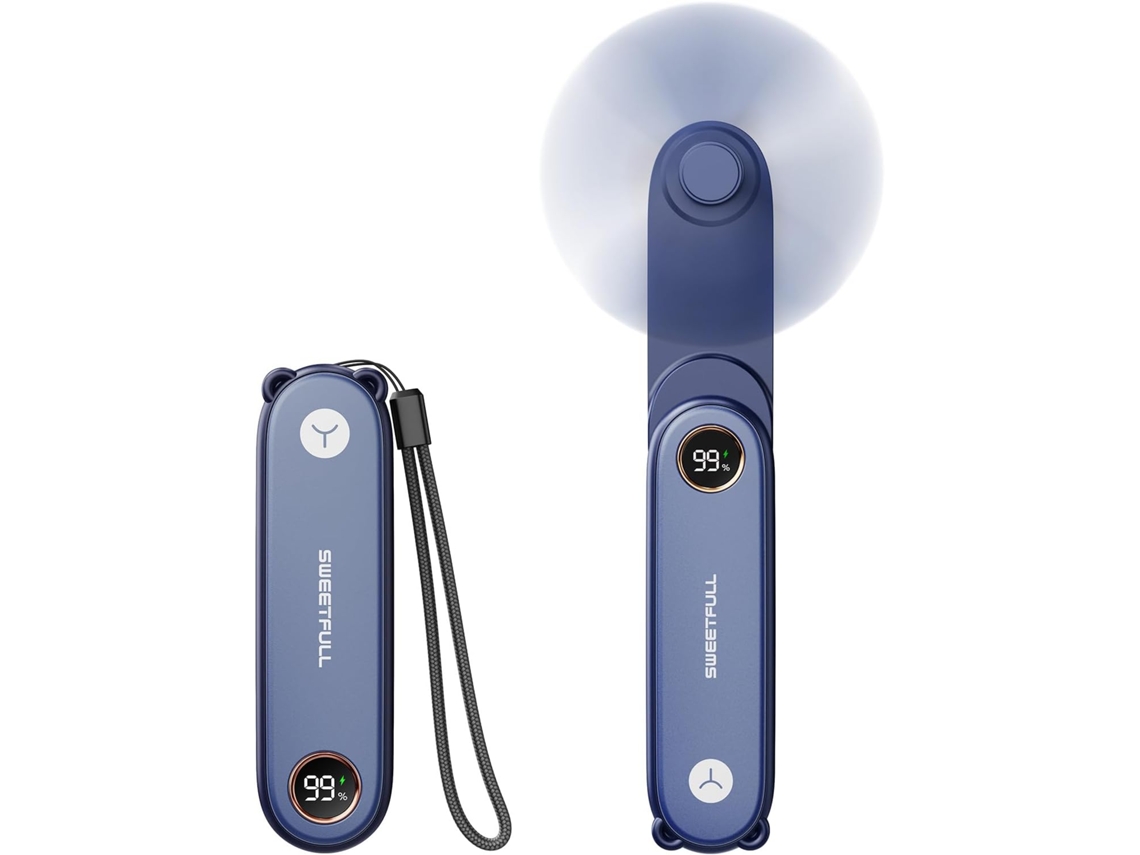 Mini Ventoinha Portátil Lalamoli Com Visor De Led, 2 Em 1, Dobrável, Carregamento Usb, Ideal Para Viagens, Adequada Para Mulheres E Raparigas Azul