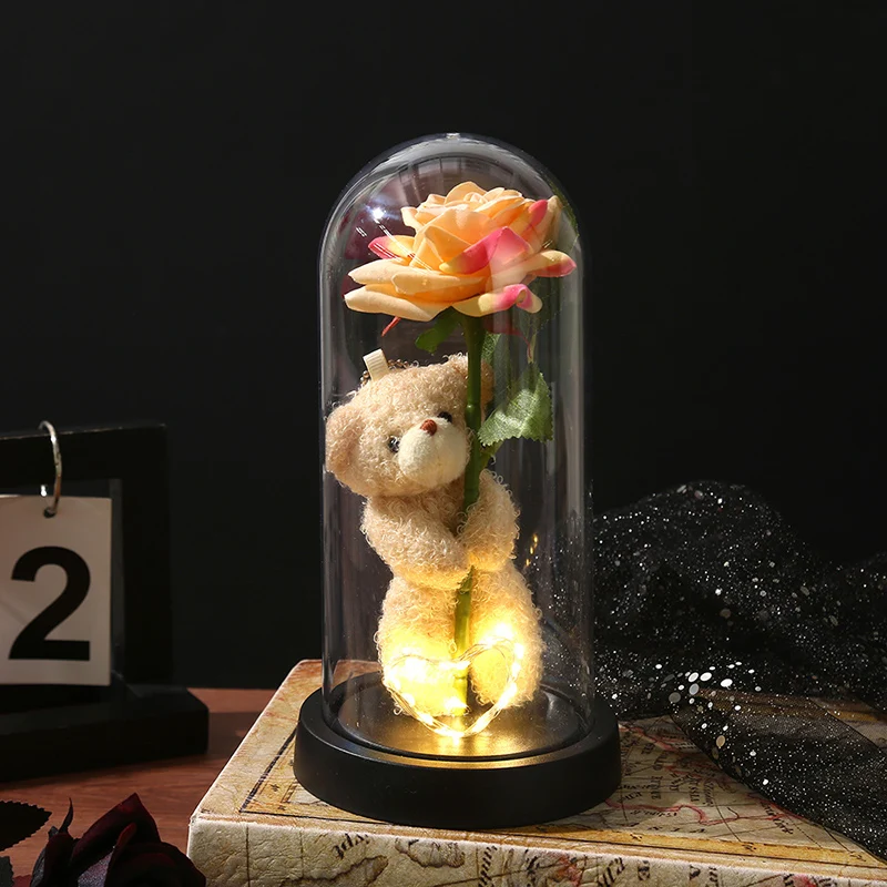 Flor Eterna Preservada, Presente Luminoso Em Vidro Com Luz Led.