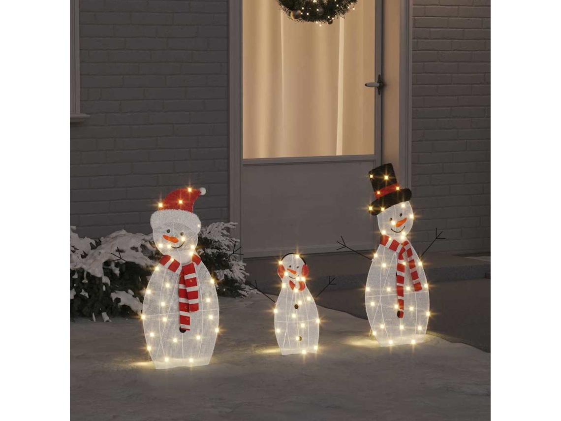 Vidaxl Família De Bonecos De Neve Iluminados 3 Unid. Branco Quente