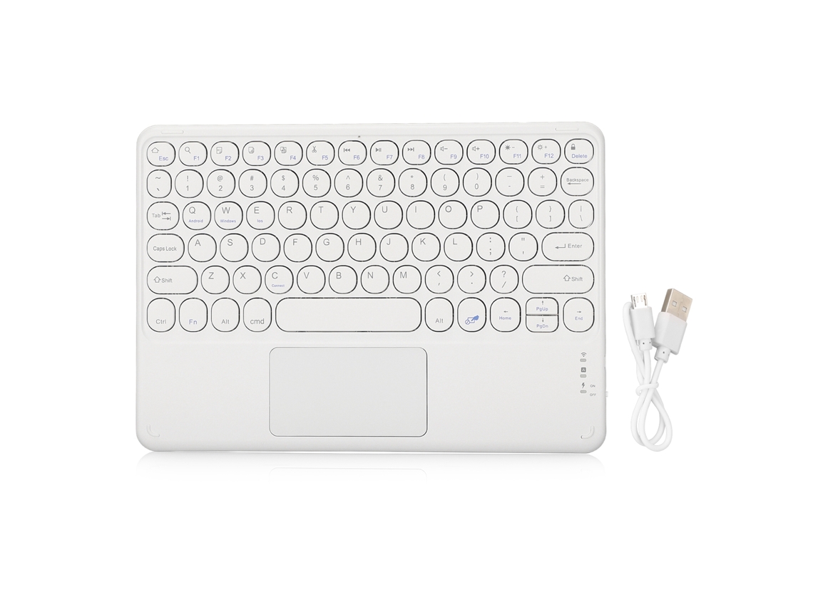 Teclado Sem Fio Bluetooth com Capacete Redondo Toque Inteligente Ultra Fino 10 Polegadas Branco