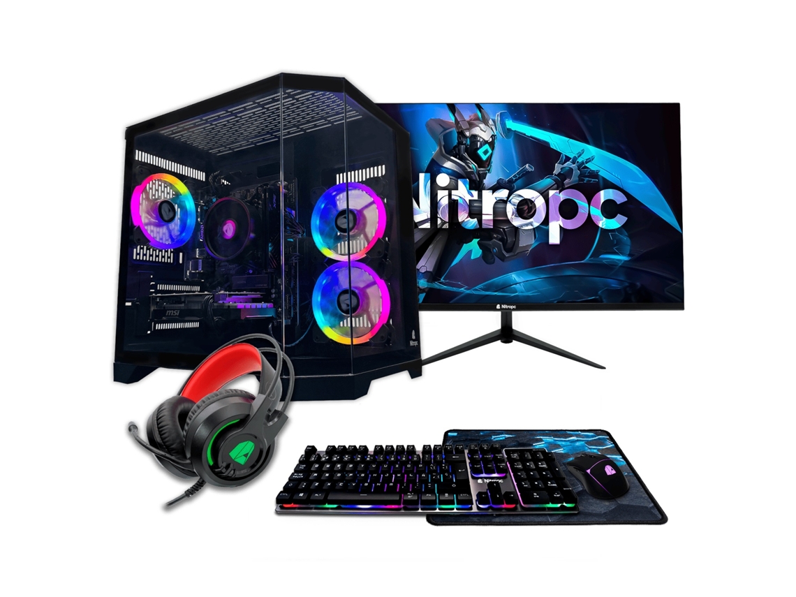 PC Gaming Nitropc Pack Avançado – AMD Ryzen 5 5500, NVIDIA GeForce RTX 3050 8GB, 16GB DDR4, 1TB M2, Win11 Pro, Acessórios + monitor 24" FHD 165Hz IPS