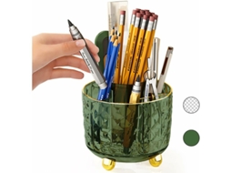 Porta-lápis de mesa Slowmoose, 6 compartimentos, rotação de 360°, organizador de canetas (verde escuro)