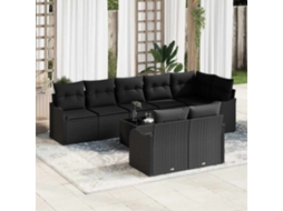 Vidaxl Conjunto De Sofá De Jardim 9 Pcs Preto Vime Pe