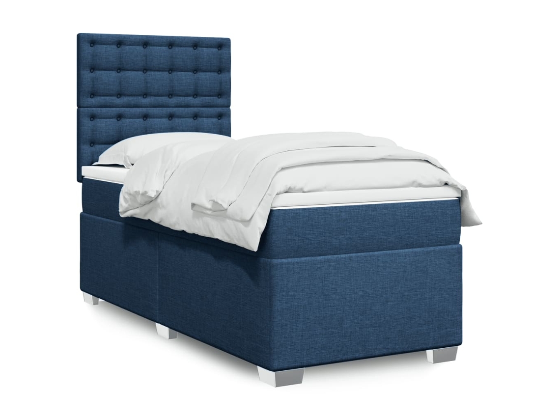 Vidaxl Cama Com Molas/colchão 90x190 Cm Tecido Azul