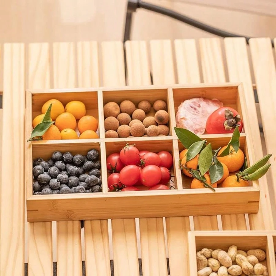 Bandeja de Bambu com 6 Compartimentos para Aperitivos e Sobremesas VOLTEDGE