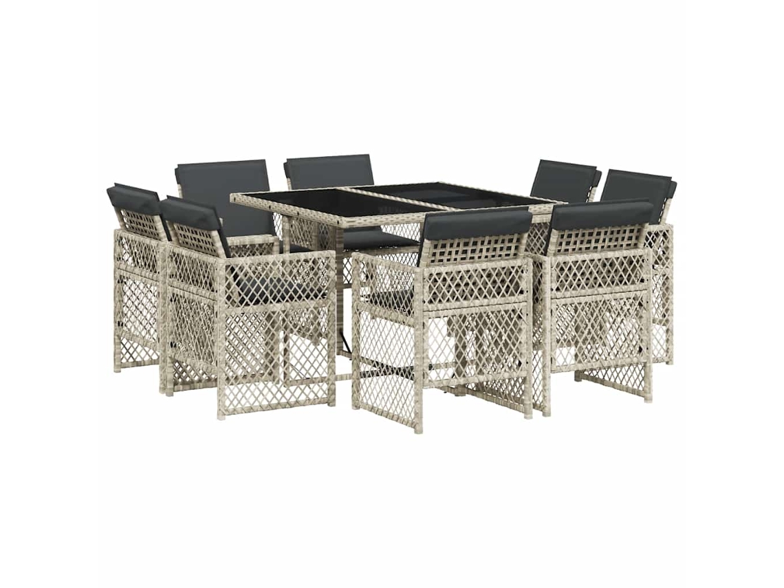 Conjunto de 9 Jantar para Jardim com Almofadões Cinzento Claro MAISON EXCLUSIVE