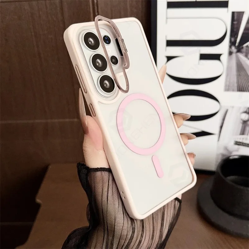 Capa Magnética Para Celular Com Suporte Para Lente (galaxy S26 Plus Rosa), Compatível Com Carregamento Sem Fio.