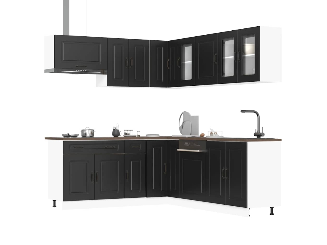 Vidaxl 11 Peças Armário De Cozinha Conjunto Kalmar Preto