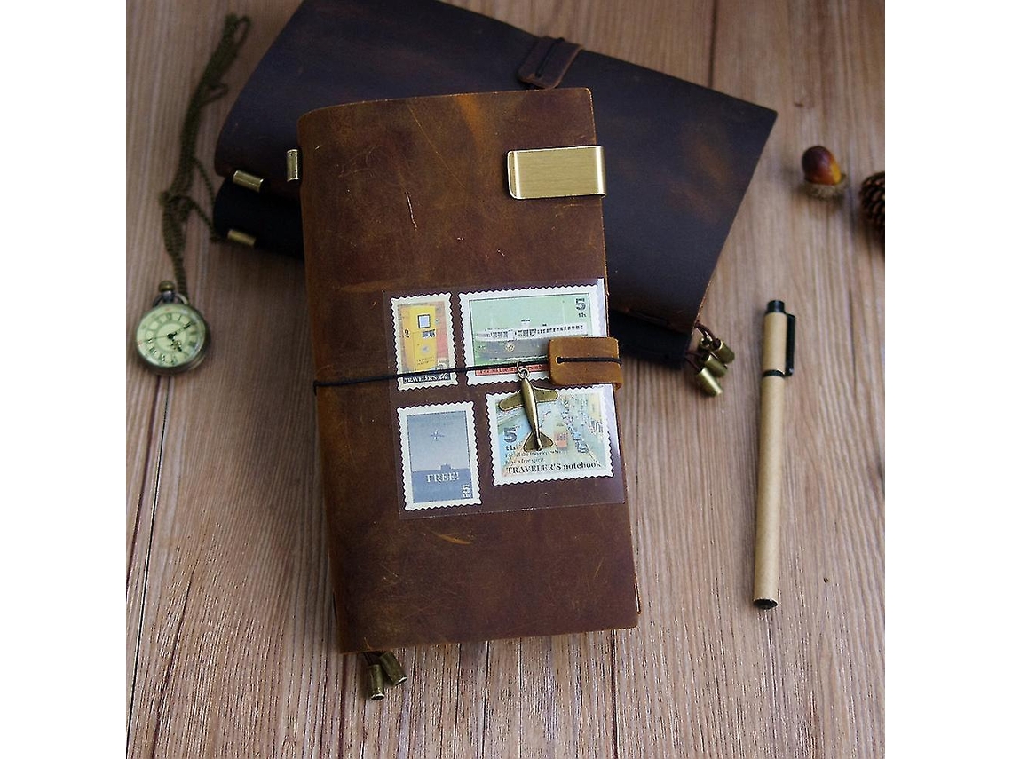 Caderno de viagem vintage feito à mão em couro M Notebook 17x10 A06 Slowmoose