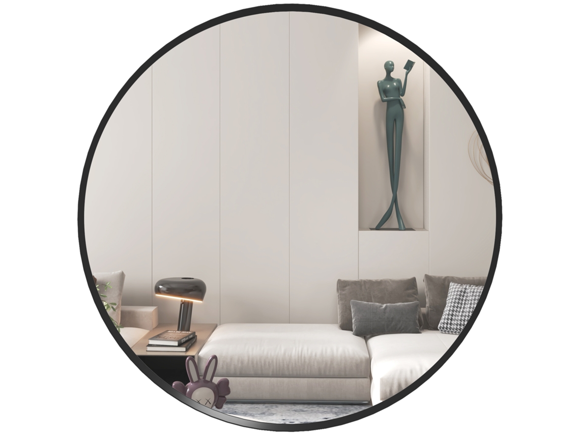 Este Espelho De Parede Apresenta Design Moderno, Mede 61cm De Diâmetro, É Preto E Possui Acabamento Requintado. É Escolha Decorar Ambiente E