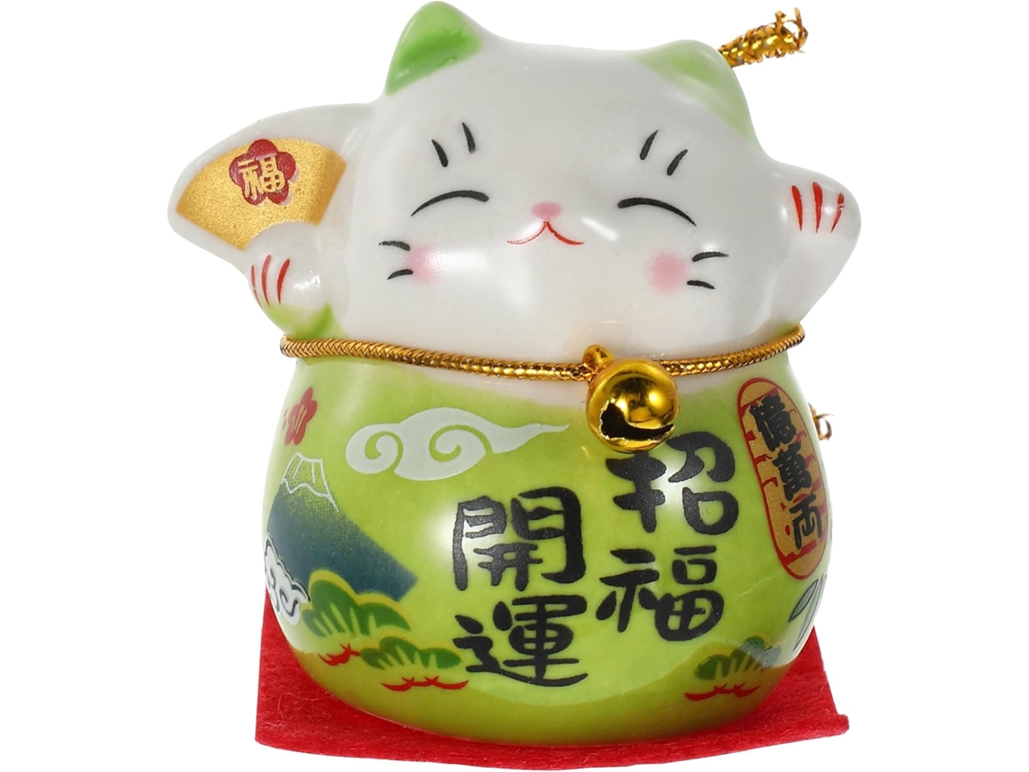 Estatueta Maneki Cerâmica Verde Amuleto Japonês Decoração Escritório Ornamento Multifuncional Carro Aleatória GOKOCO
