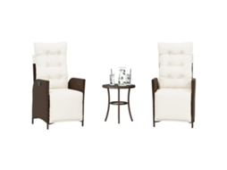 Vidaxl 3 Pcs Conjunto Bistrô Com Almofadões Vime Pe Castanho