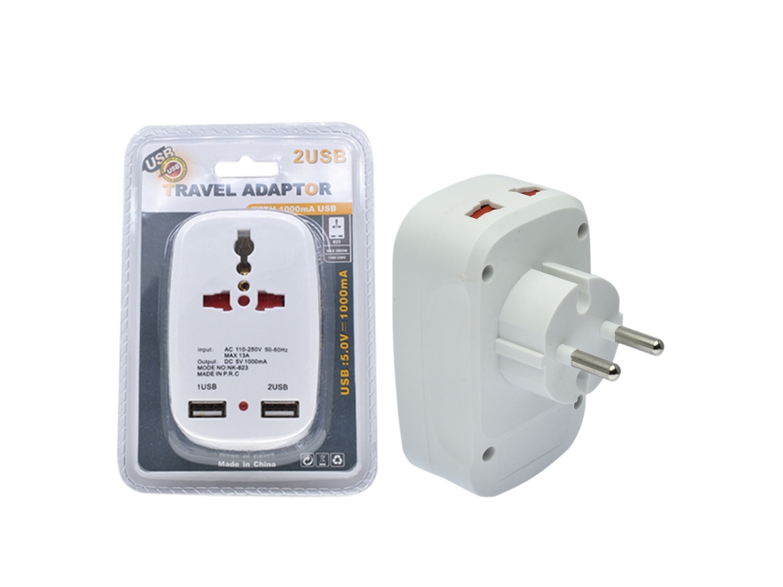 Adaptador Universal De Viagem Conversor De Tomada 2 Portas Usb Carregamento Us Eu Style Uk Plug 110 250v