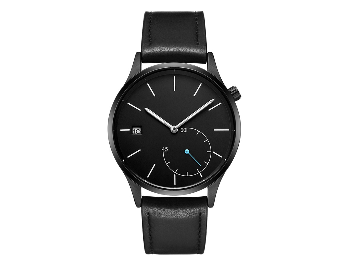 Relógio de pulso masculino redondo em couro PU, estilo fashion, quartzo, preto.