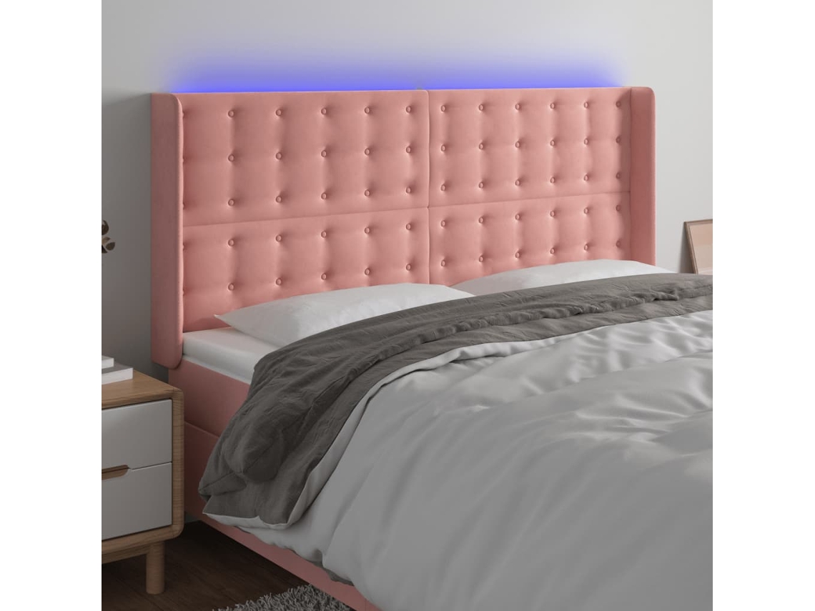 Cabecero con luces LED, terciopelo, 183x16x118/128 cm, rosa