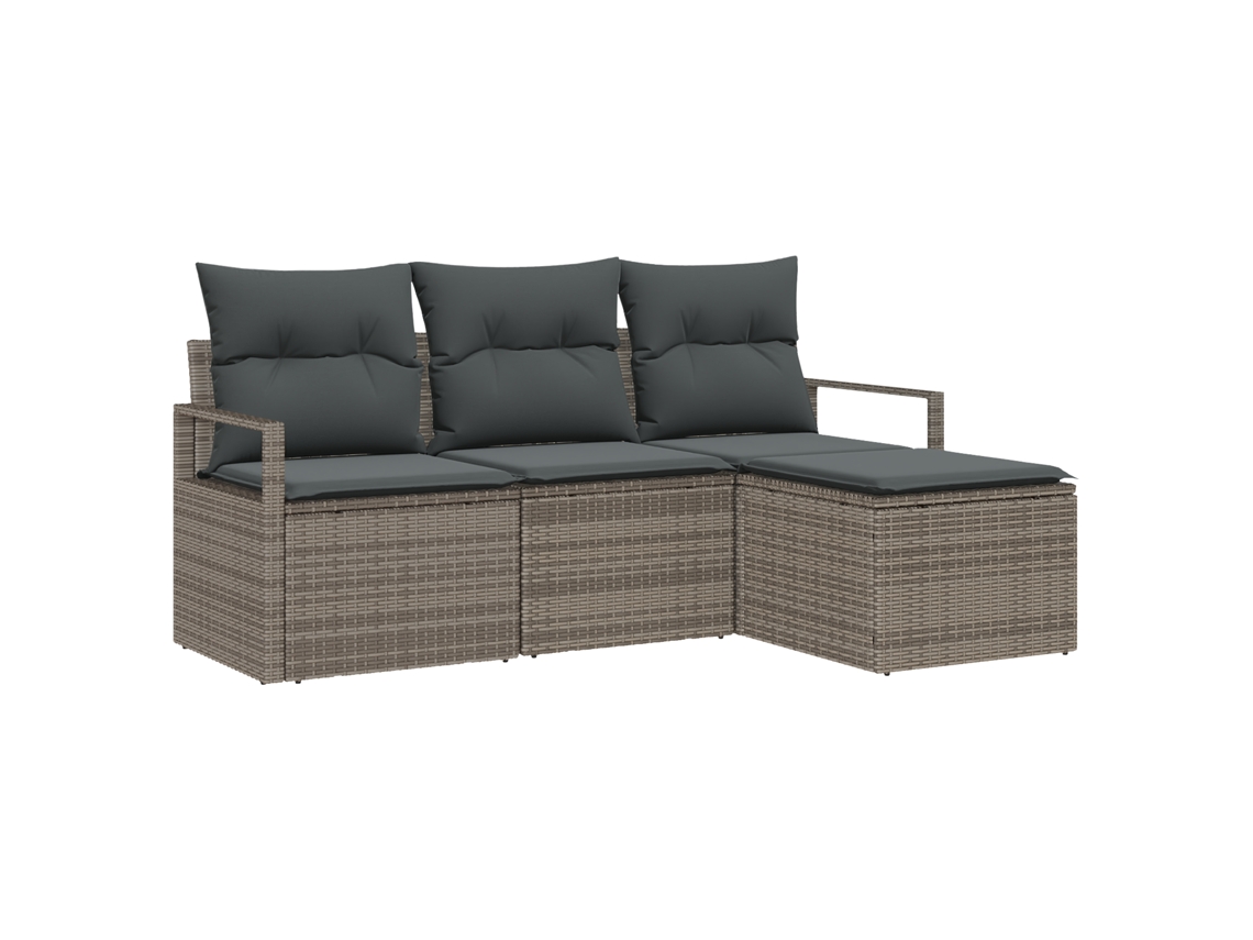 Conjunto 4 Conjunto De Móveis Para Exterior Vidaxl Cinzento Vime Pe (175 X 117 X 85 Cm)