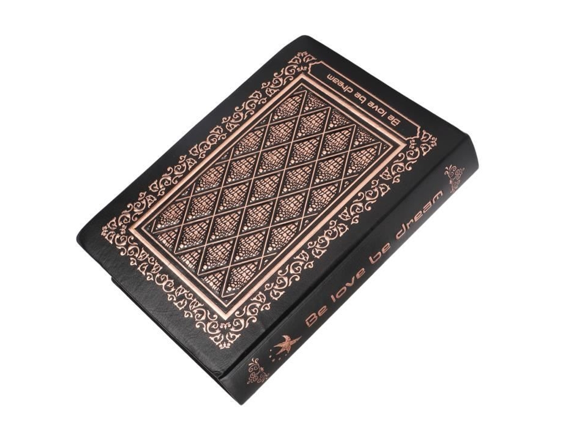 Diário Retrô em Relevo, Diário em Estilo Europeu e Americano em Couro Pu 3d e Papel Kraft Grosso, Preto/ Ouro Rosa, um Diário BRILVIBERA