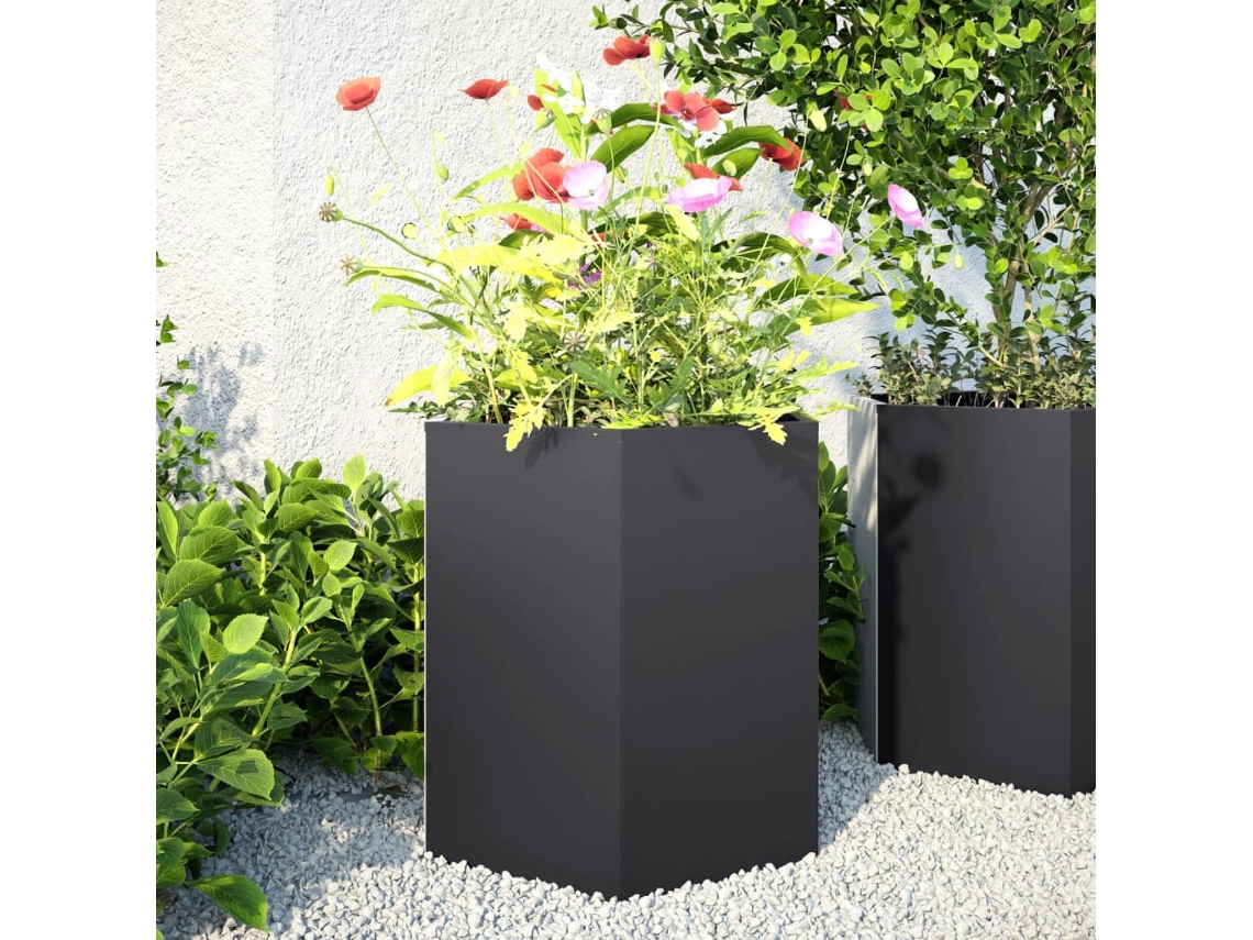 Vidaxl Vaso/floreira De Jardim Hexagonal 46x40x45 Cm Aço Preto