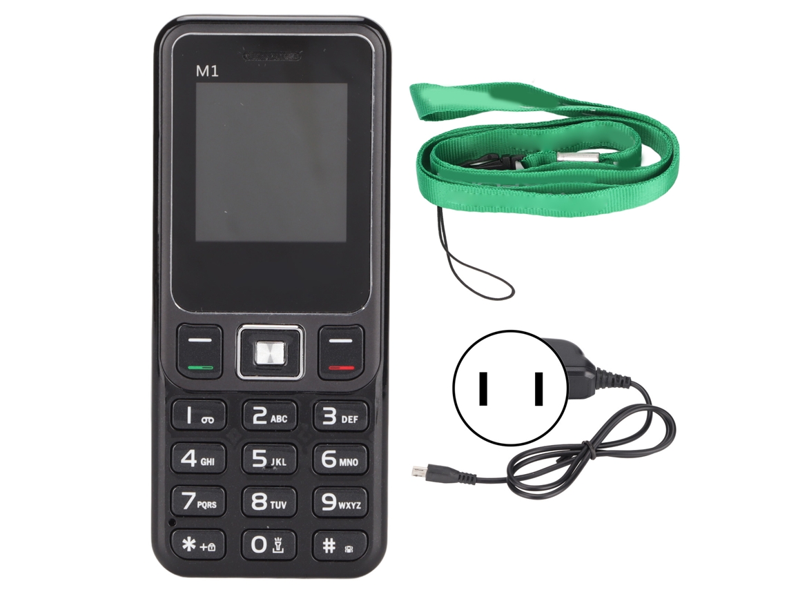 Telefone M1 2g dual sim S/MARCA para idosos e crianças com cordão, lanterna, tela 1,44", enchufe americano