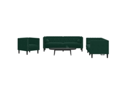 Vidaxl 3 Pcs Conj. De Sofás Chesterfield Com Rolos Veludo Verde-escuro