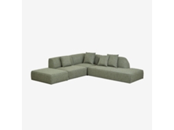 Sklum Sofá Modular De Canto Em 3 Peças Com Chaise Longue Direita E Puff Estofado Cardea Poliéster                       Bouclé Verde Sálvia