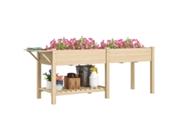 Vaso Elevado com Mesa Lateral e Prateleira Inferior em Madeira de Abeto 207x59x78 Cm