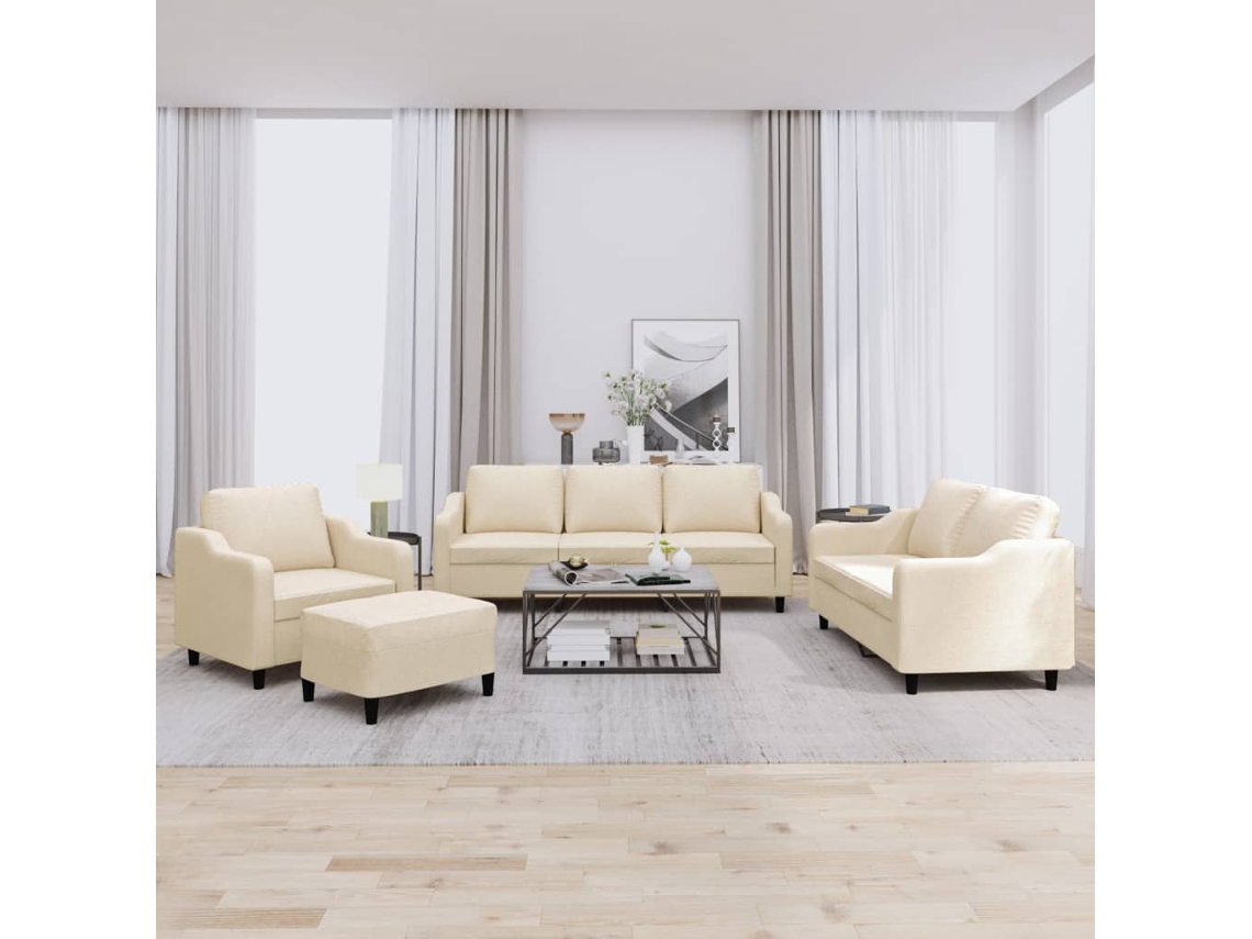 Vidaxl 4 Pcs Conjunto De Sofás Com Almofadões Tecido Cor Creme